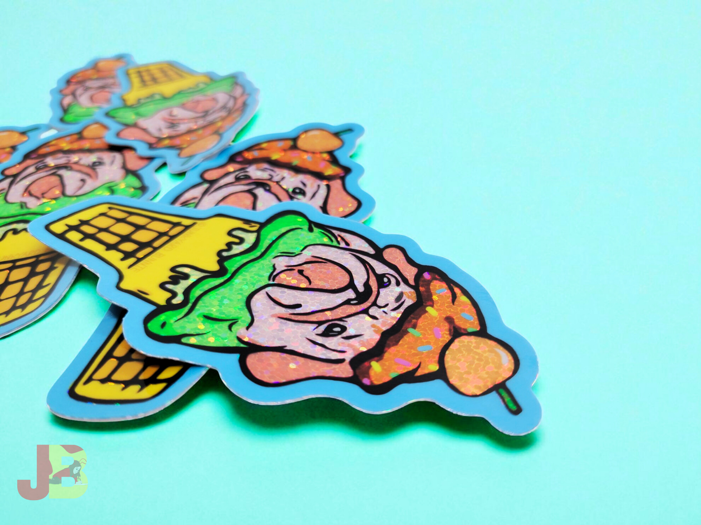 Kawaii English Bulldog Ice Cream Glitter Vinyl Stickers