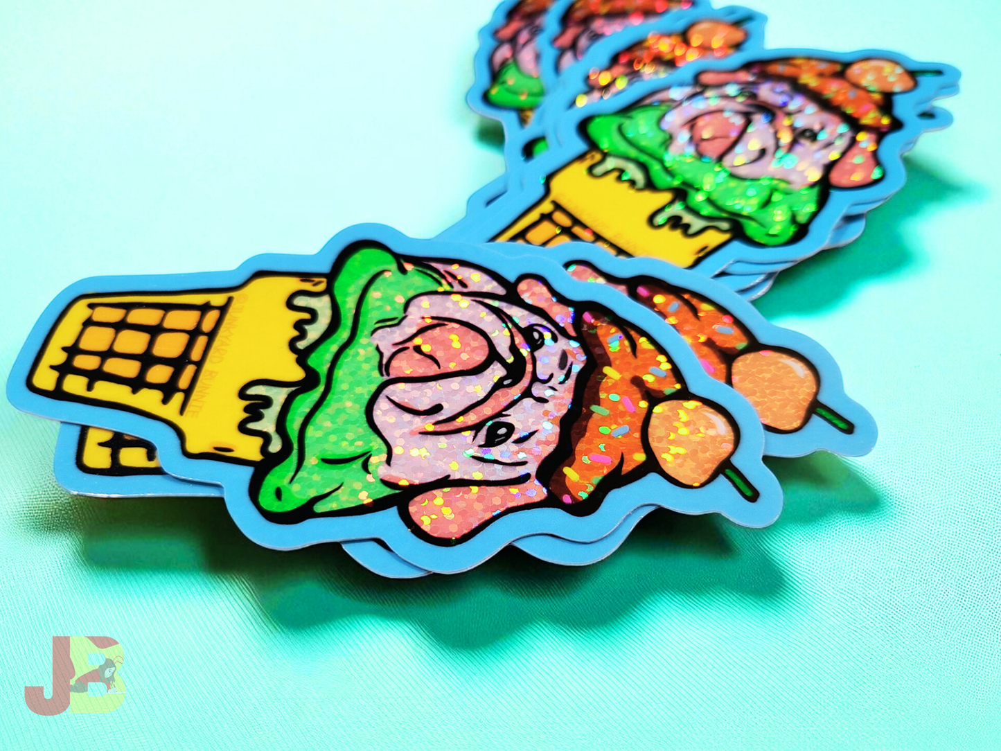 Kawaii English Bulldog Ice Cream Glitter Vinyl Stickers