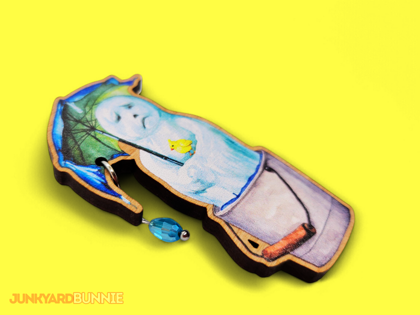 'Goodbye Winter' Melting Snowman Wooden Brooch