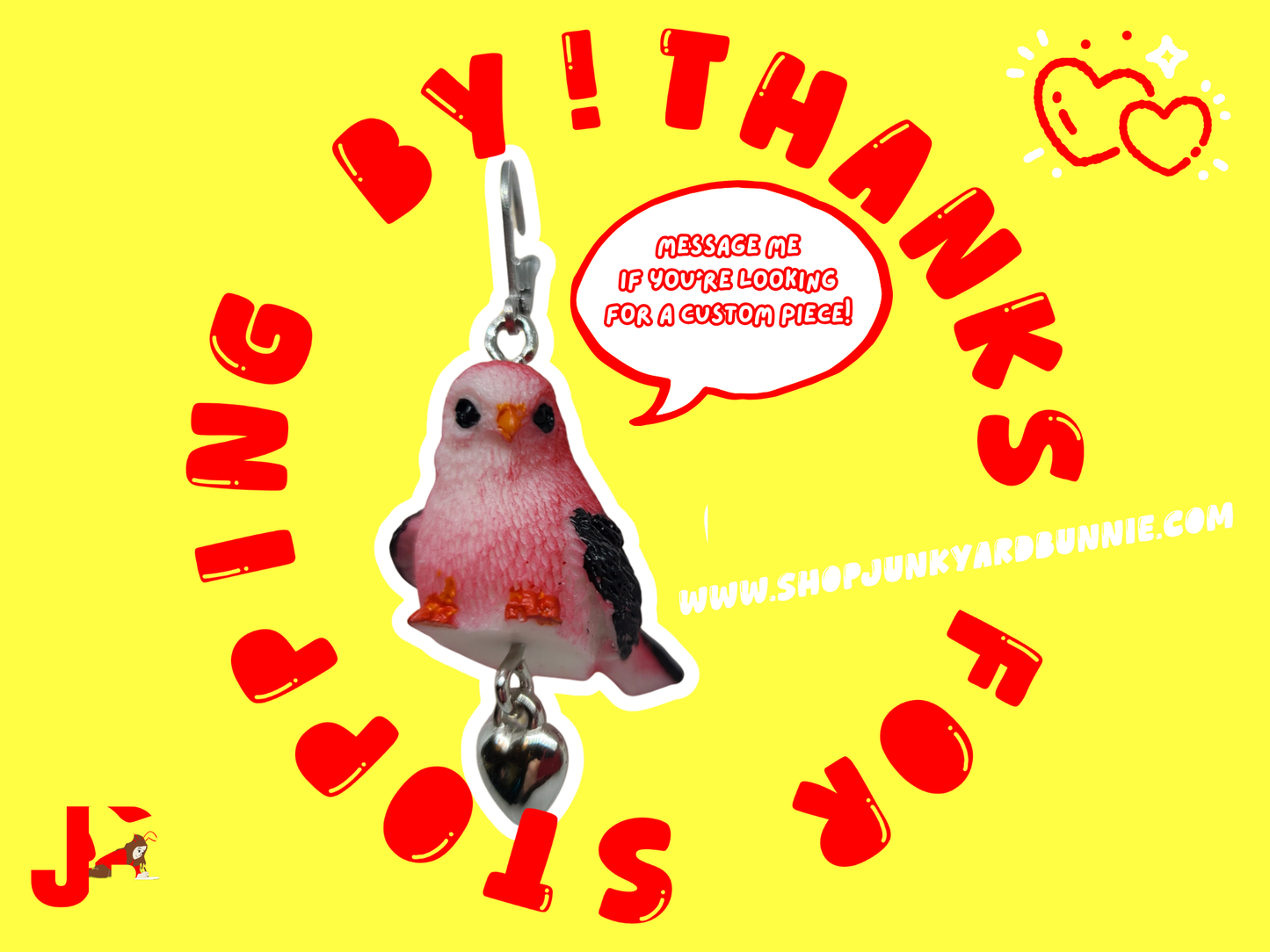 Scarlet Tanager Heart Charm Earrings