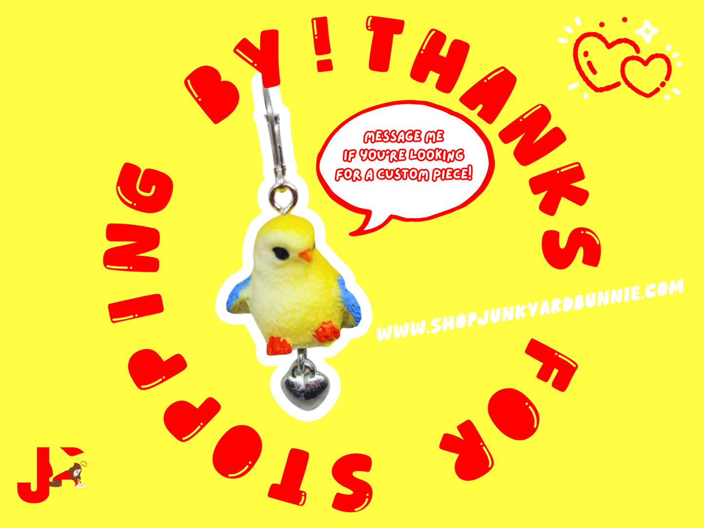 Yellow Canary Heart Charm Earrings
