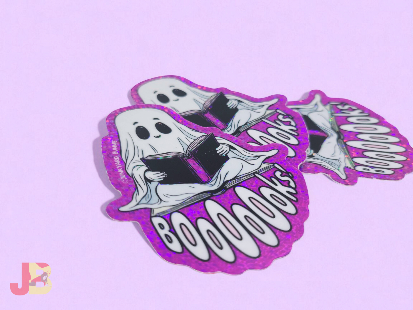 Cute Bookish Ghost Glitter Vinyl Sticker