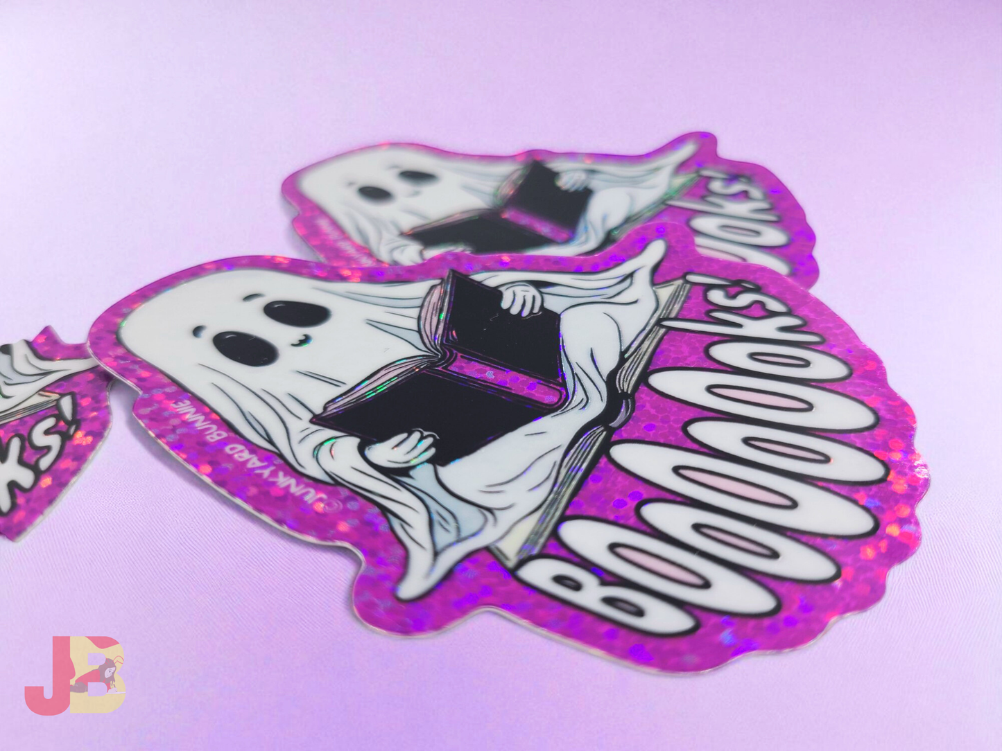 Cute Bookish Ghost Glitter Vinyl Sticker