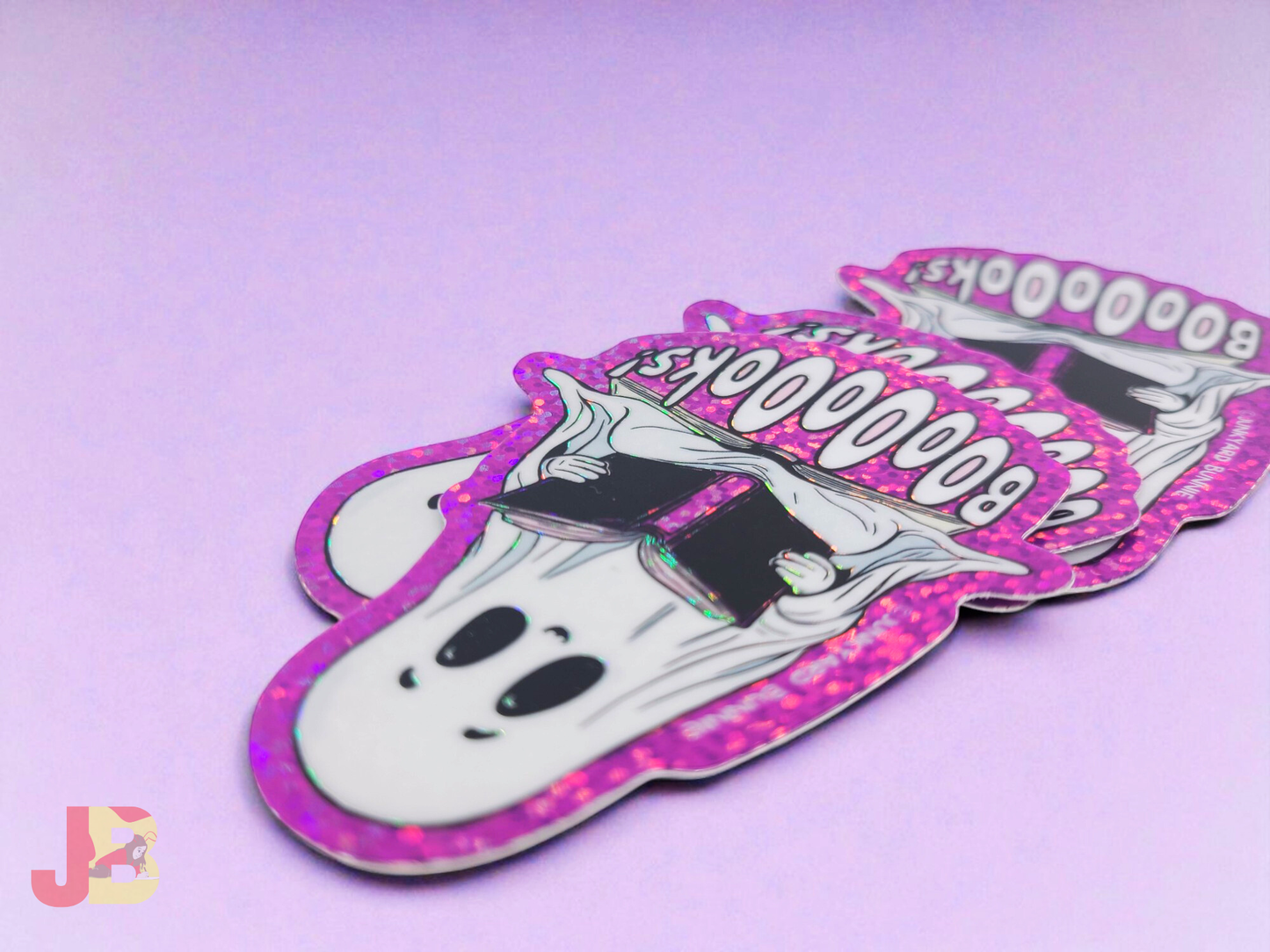 Cute Bookish Ghost Glitter Vinyl Sticker