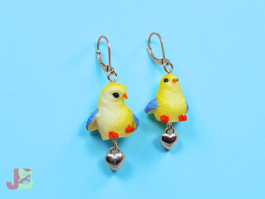 Yellow Canary Heart Charm Earrings