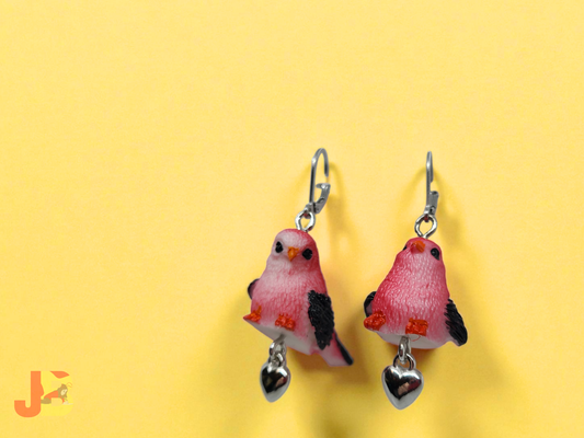 Scarlet Tanager Heart Charm Earrings