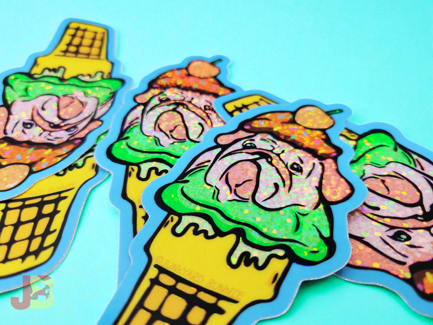 Kawaii English Bulldog Ice Cream Glitter Vinyl Stickers