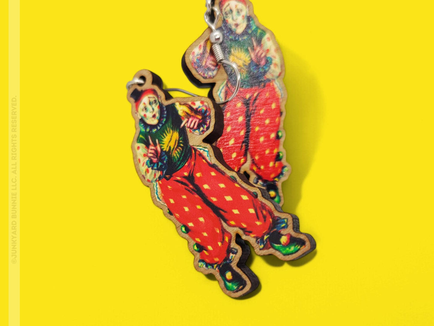 Vintage Carnival Clown Wooden Dangle Earrings