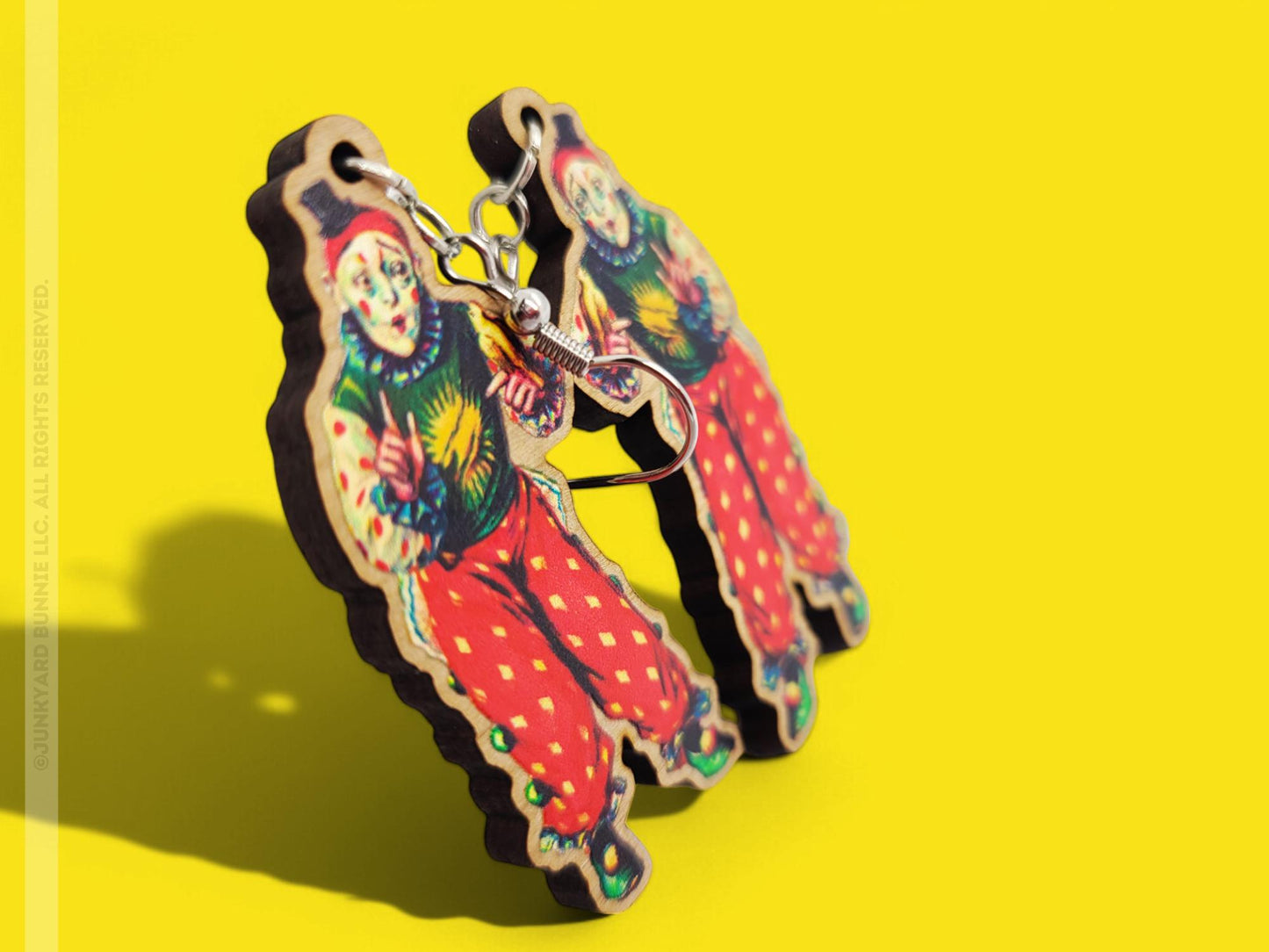 Vintage Carnival Clown Wooden Dangle Earrings