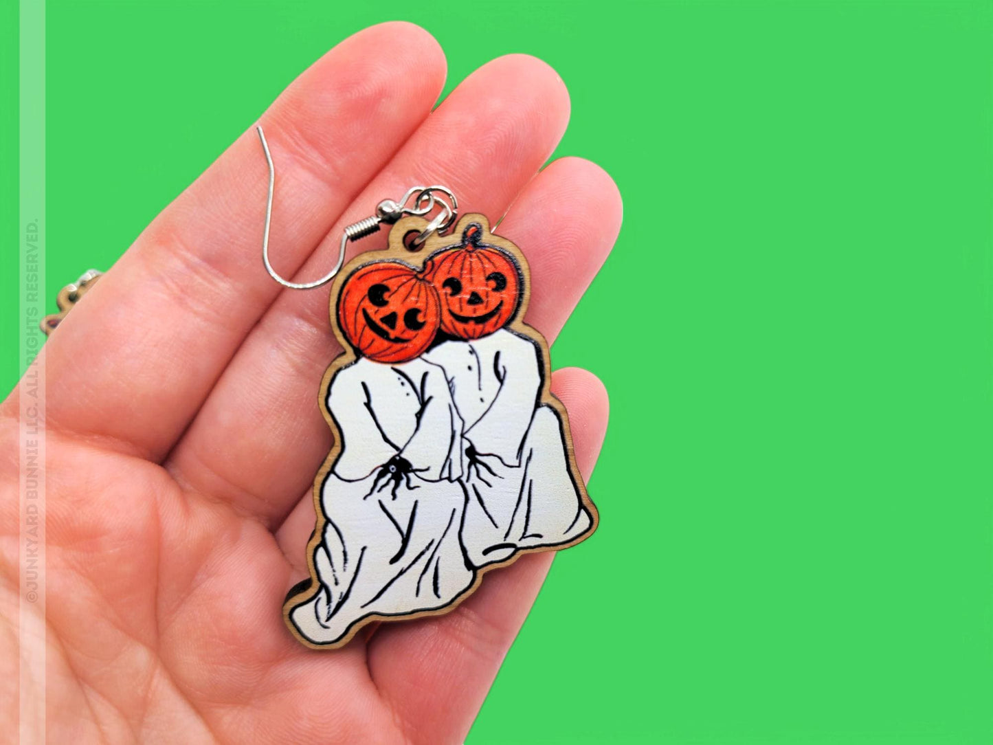 Vintage Ghost Jack-o-Lantern Laser Cut Wooden Earrings