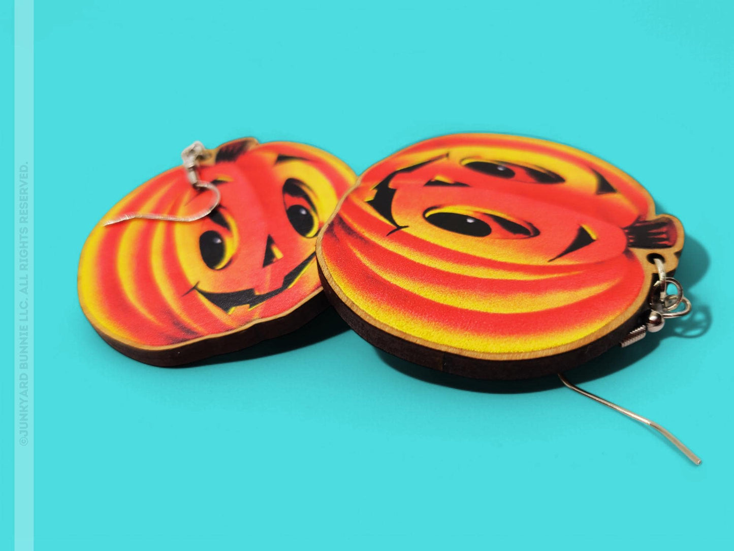 Vintage Jack o' Lantern Wooden Dangle Earrings