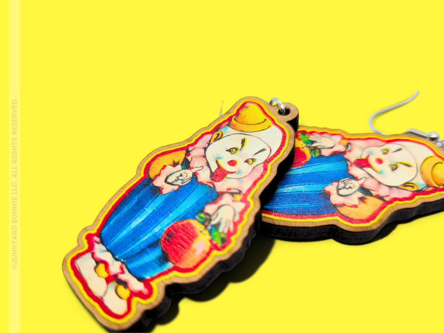Vintage Creepy Clown Wooden Earrings