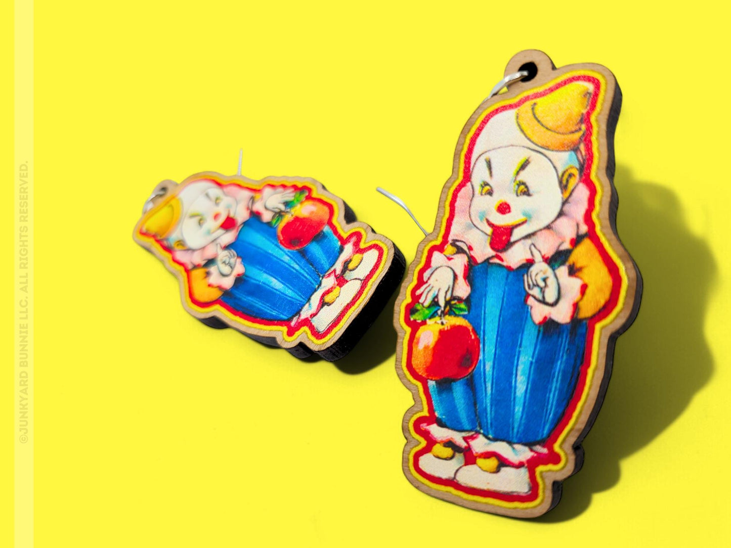 Vintage Creepy Clown Wooden Earrings