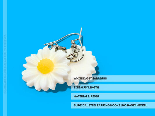 White Daisy Flower Earrings
