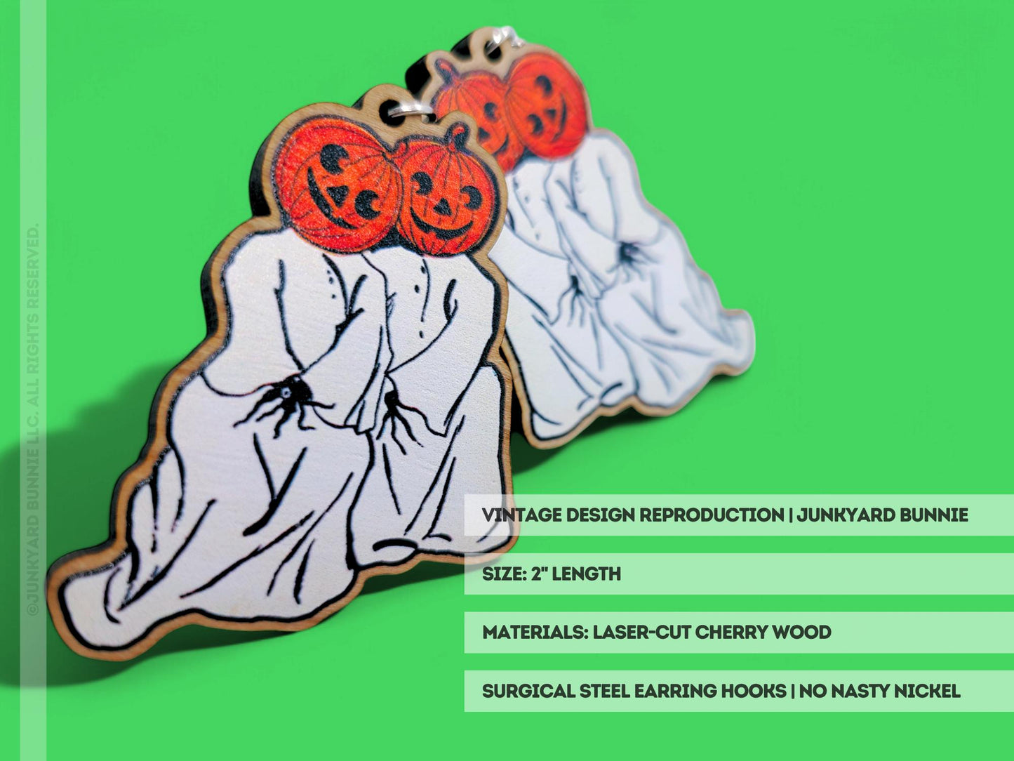Vintage Ghost Jack-o-Lantern Laser Cut Wooden Earrings