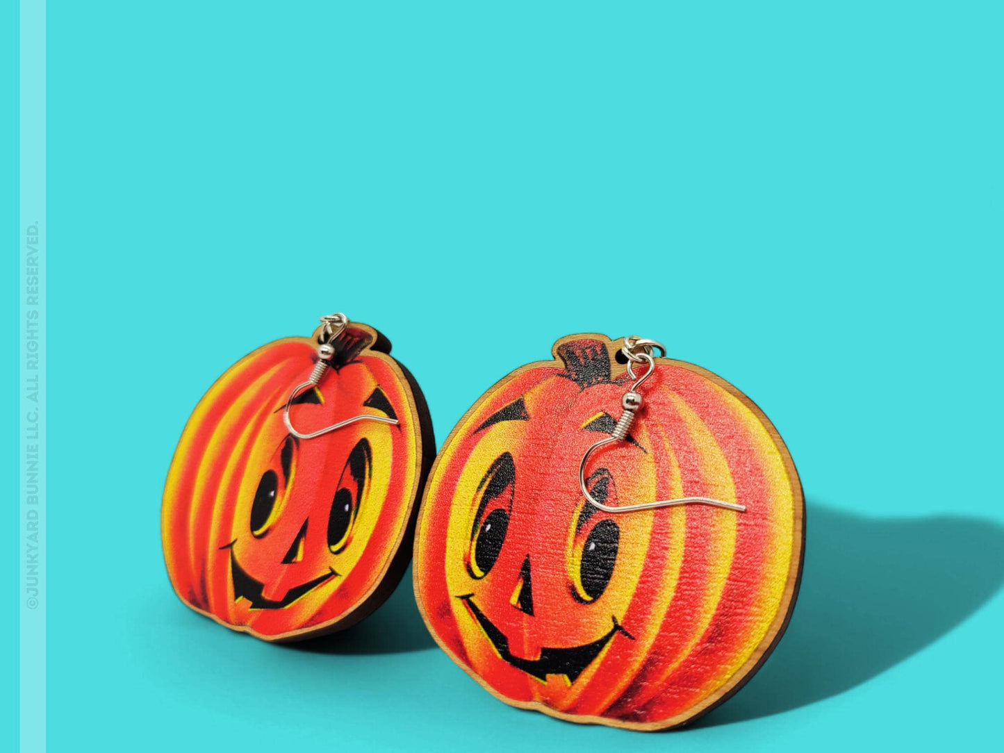 Vintage Jack o' Lantern Wooden Dangle Earrings