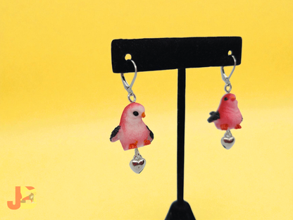 Scarlet Tanager Heart Charm Earrings