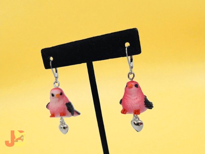 Scarlet Tanager Heart Charm Earrings