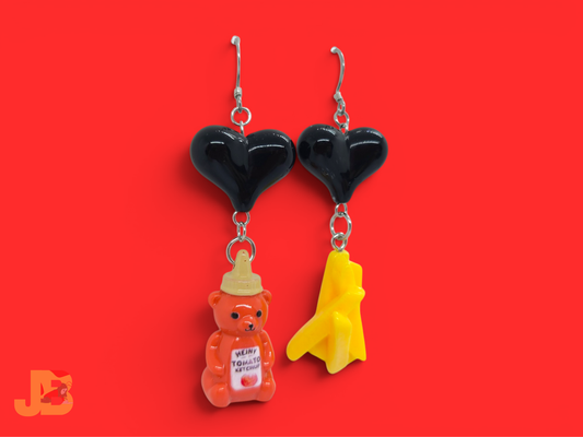 Ketchup Bear & Fries Novelty Earrings