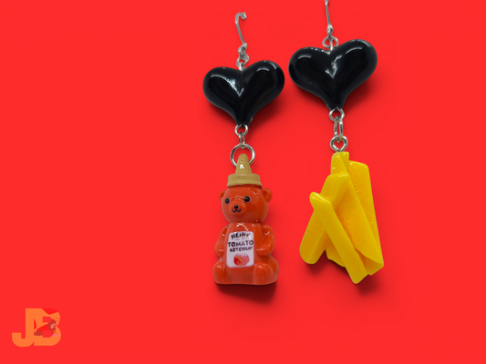 Ketchup Bear & Fries Novelty Earrings