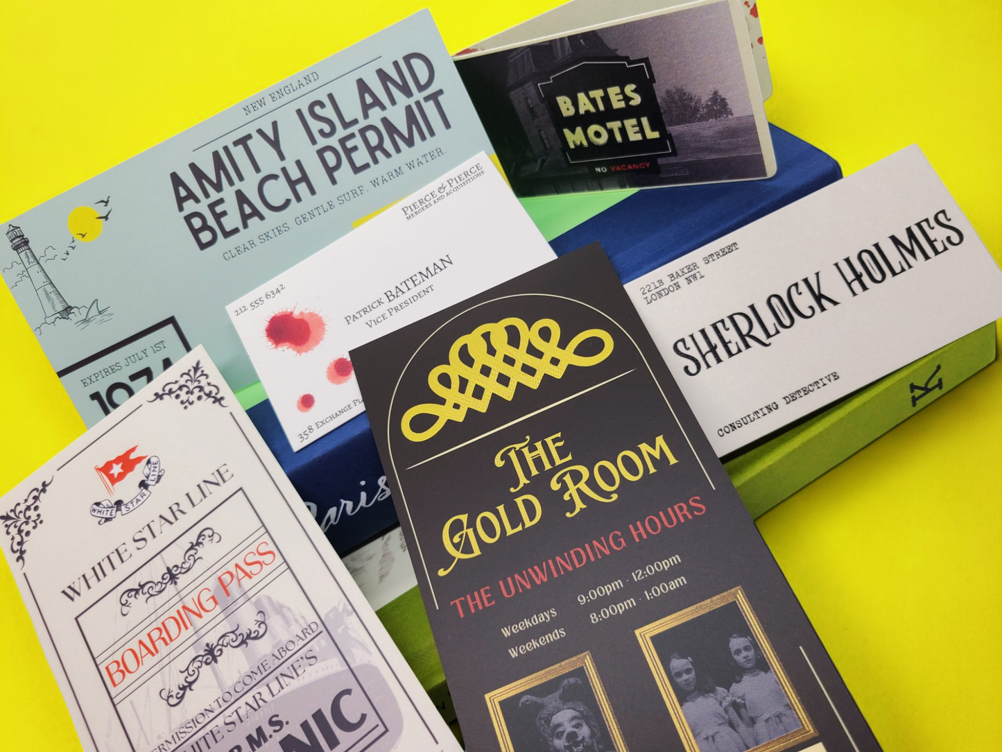 Collection of horror and movie bookmarks in various sizes.
