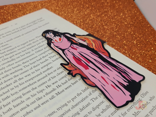 Carrie magnetic bookmark, 5 inches tall printed on premium satin cardstock.