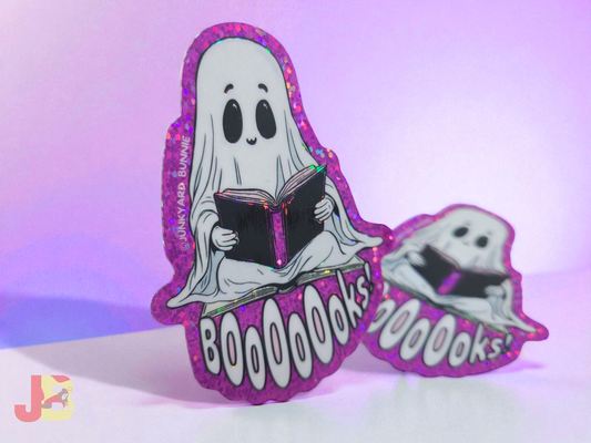 Cute Bookish Ghost Glitter Vinyl Sticker