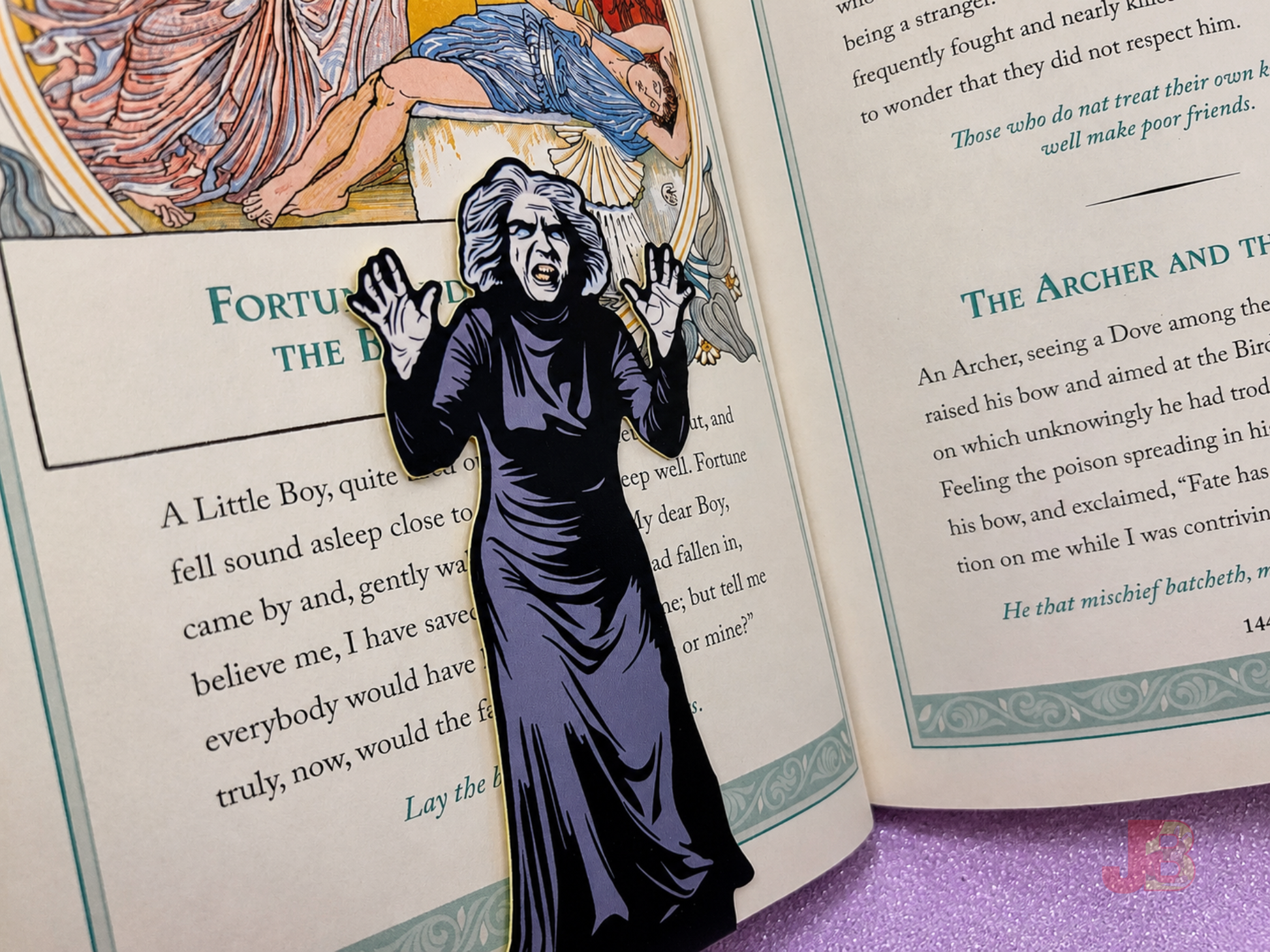 Back of the magnetic bookmark featuring original art of the creepy old woman from the classic horror movie House on Haunted Hill. Each bookmark stands at 5 inches tall.