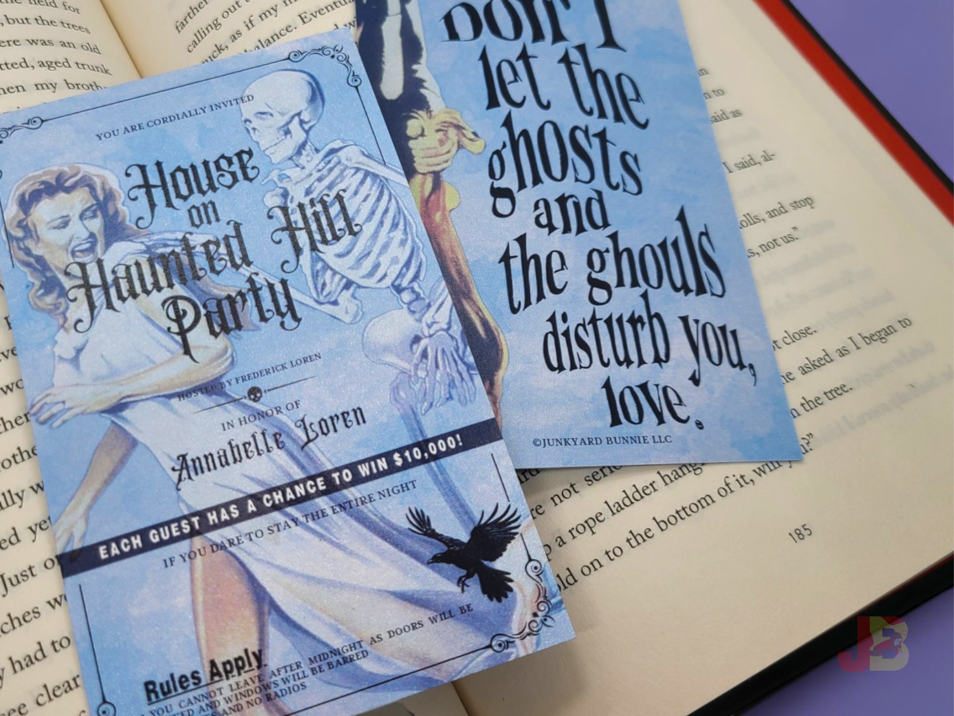 High-quality, double-sided 3x5 inch House on Haunted Hill Invitation Bookmarks. Printed on premium, heavy-weight shimmer cardstock.