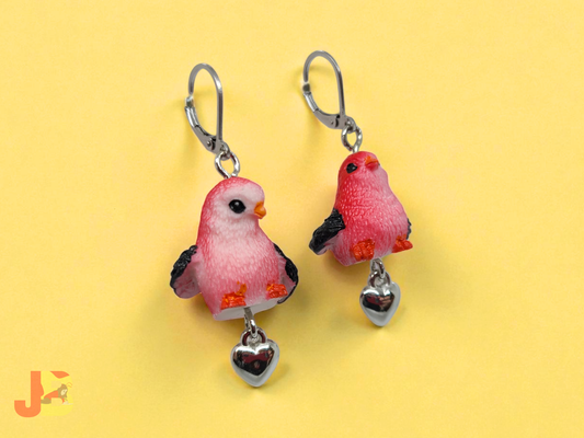Scarlet Tanager Heart Charm Earrings