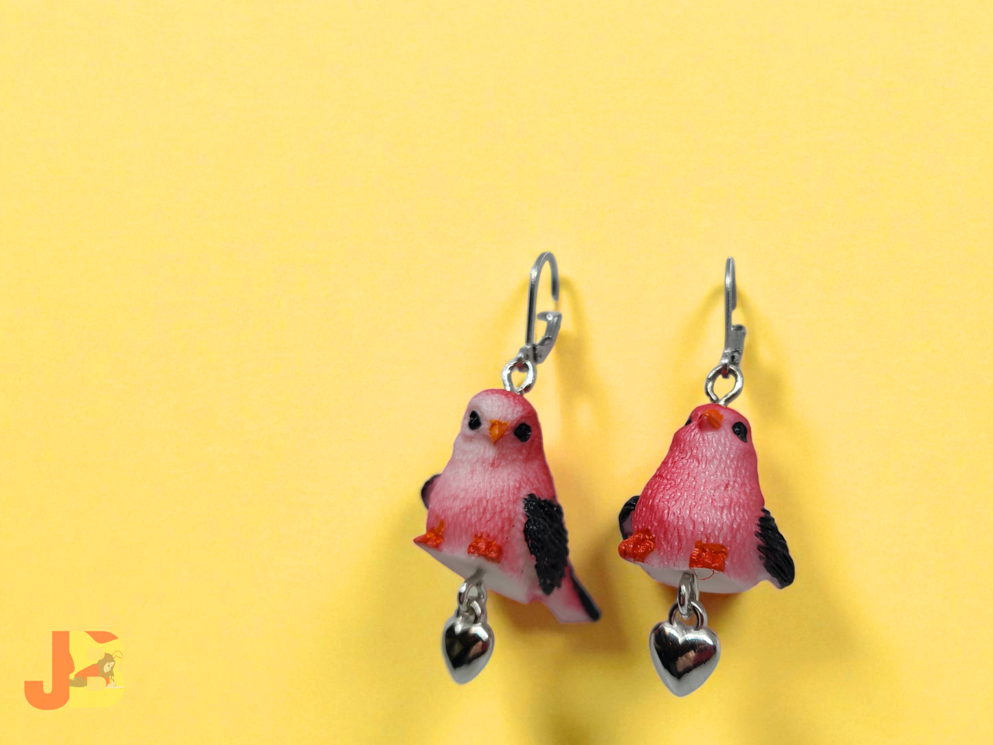 Scarlet Tanager Heart Charm Earrings