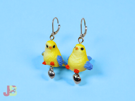 Yellow Canary Heart Charm Earrings