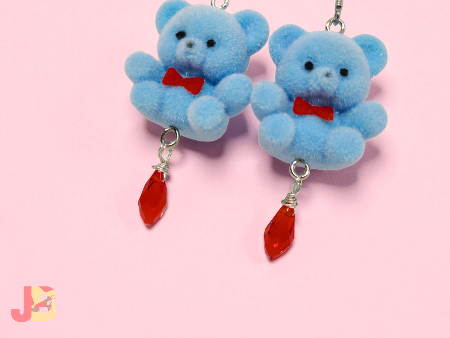 Blue Flocked Bear Earrings