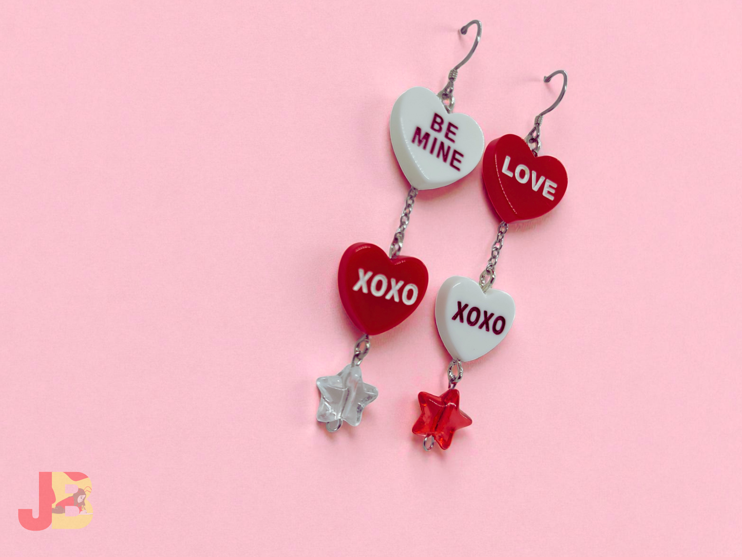 Conversation Heart Earrings with Star Beads