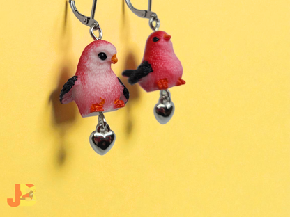 Scarlet Tanager Heart Charm Earrings