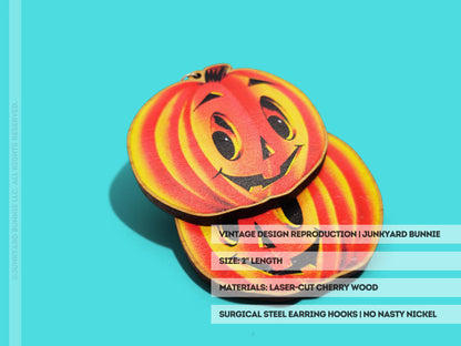 Vintage Jack o' Lantern Wooden Dangle Earrings
