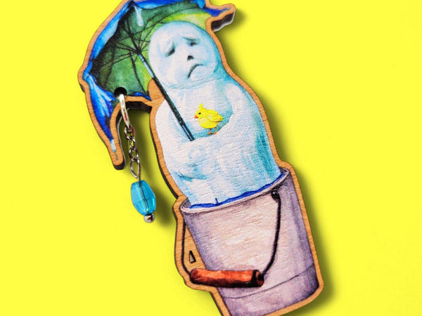 Goodbye Winter Wooden Brooch