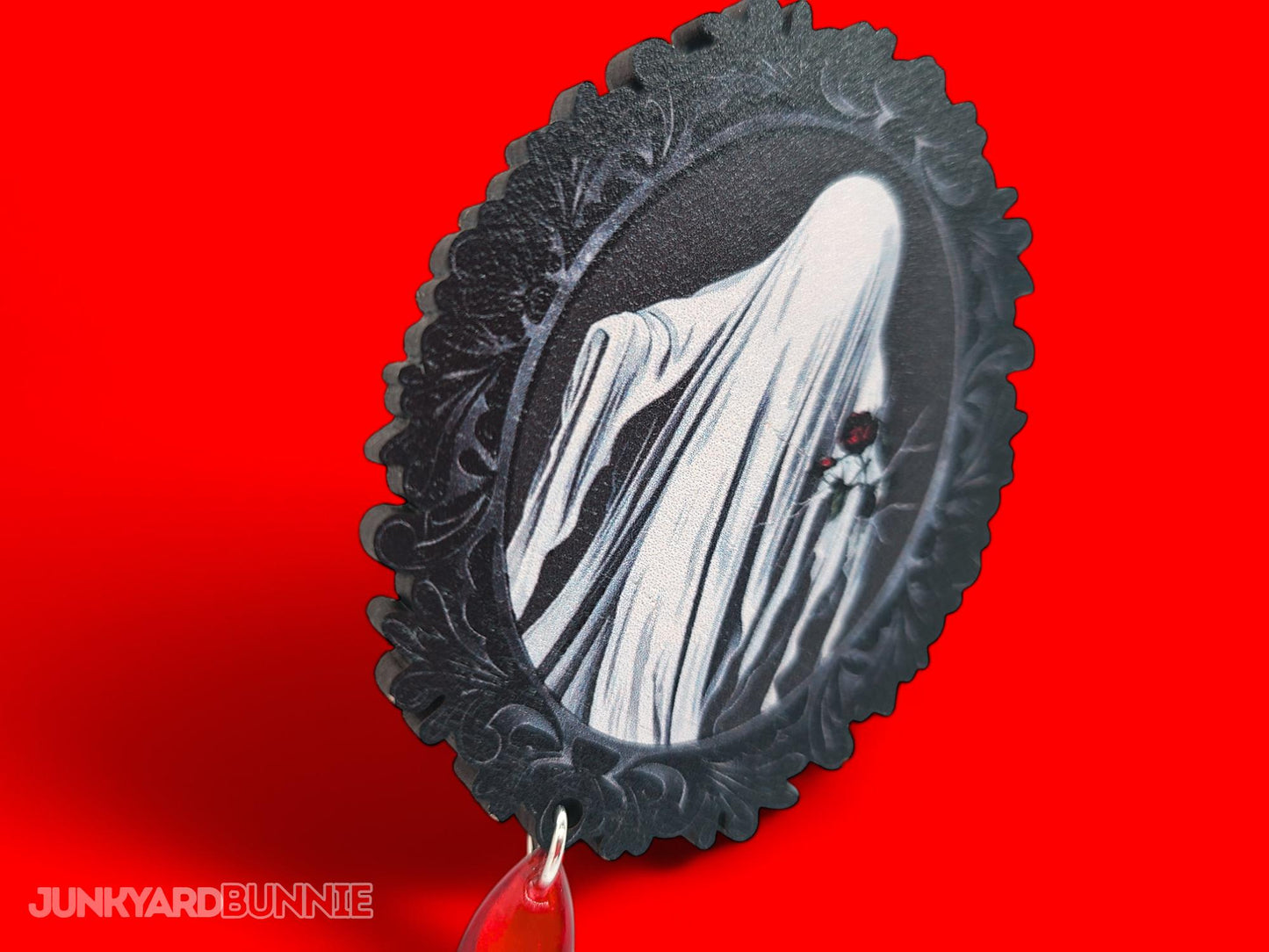Spooky Ghost Portrait Wooden Brooch