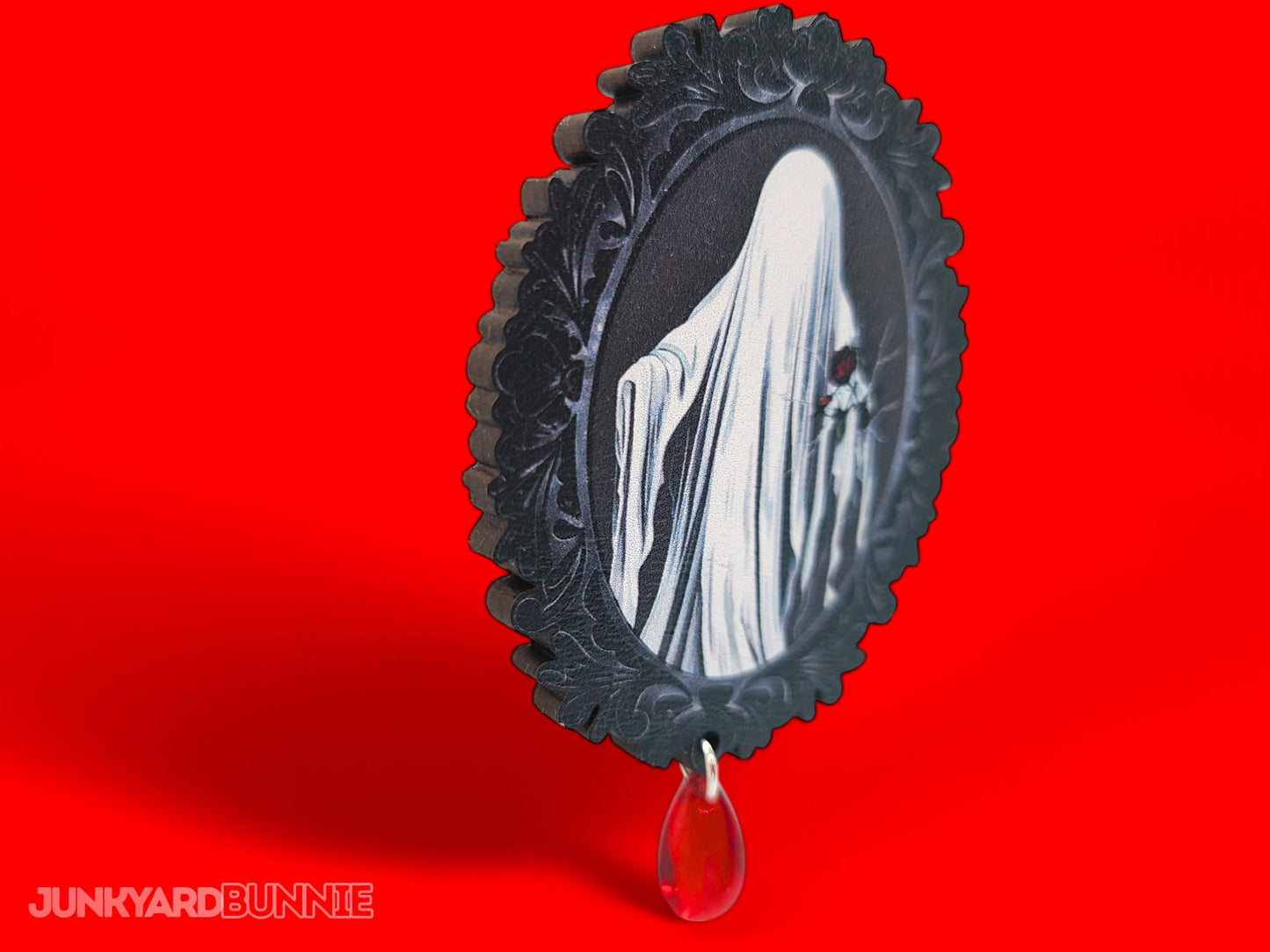 Spooky Ghost Portrait Wooden Brooch