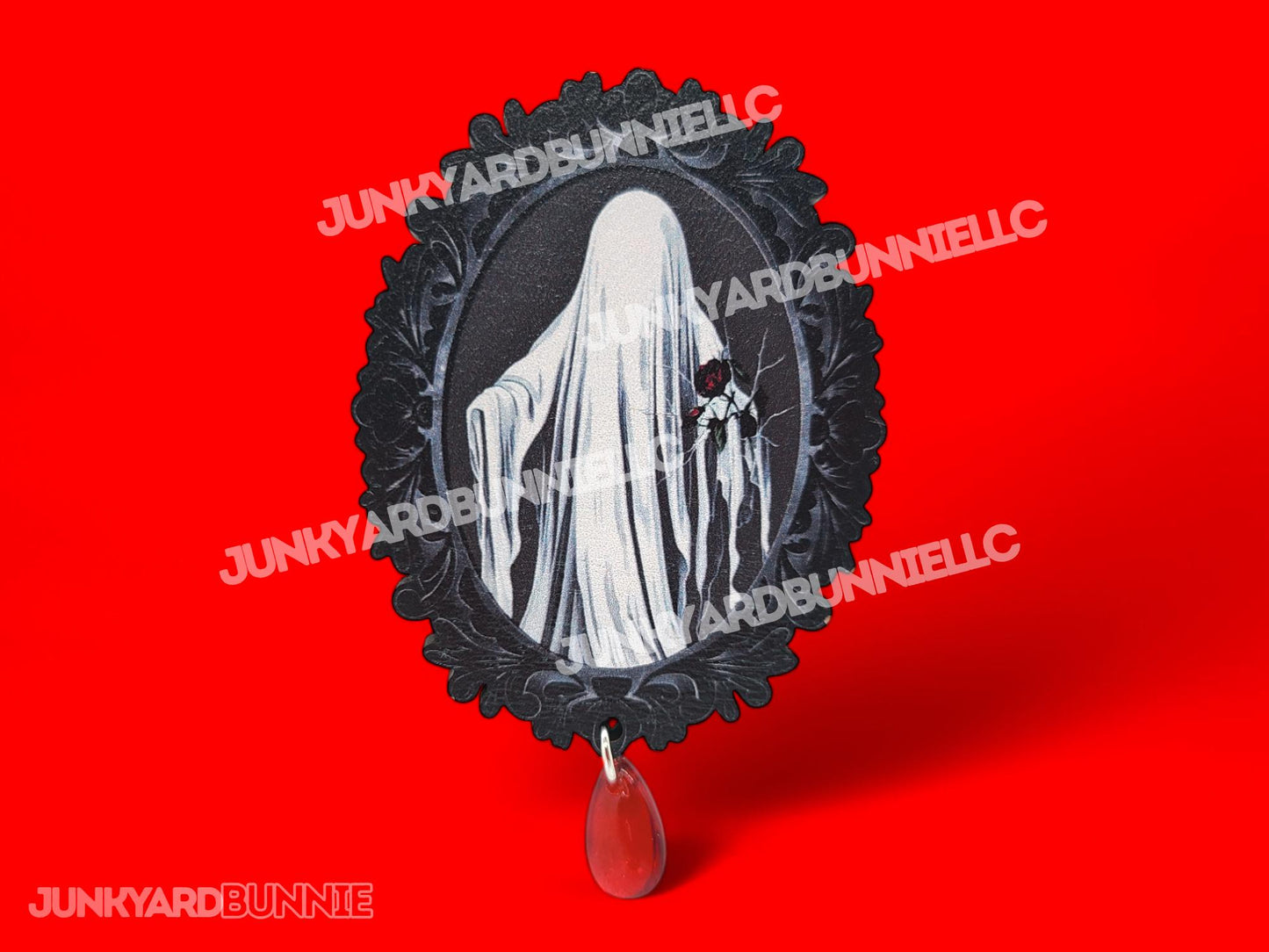 Spooky Ghost Portrait Wooden Brooch